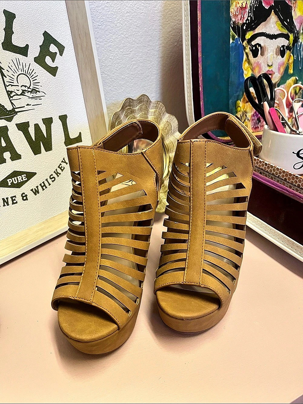Cutout Platform Heels in camel